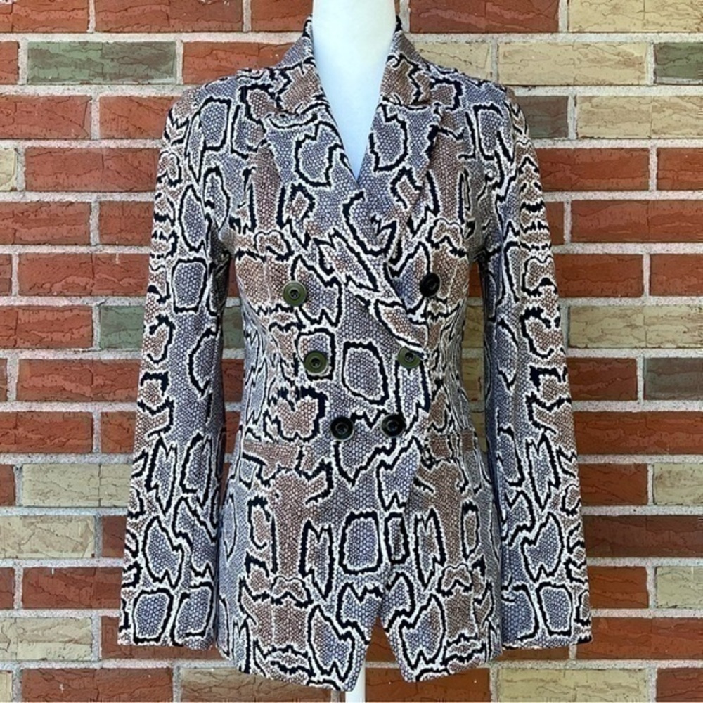 CAbi Python Snake Print Double Breasted Black Brown Long Sleeve Blazer Jacket 🐍